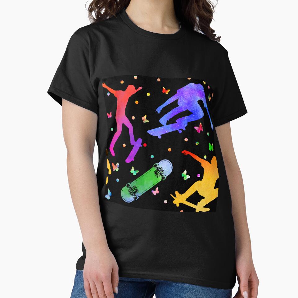 Skateboarding Watercolor Pattern by LittleShop79 T-Shirts, Hoodie, Sweatshirt | BlankRebels.com (Image 2)