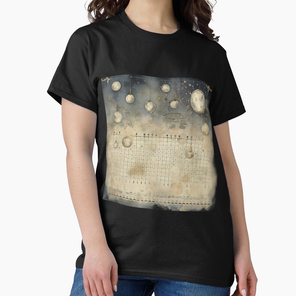 Moon's Mystique - Antique Phases of the Moon Calendar by Silver Medal T-Shirts, Hoodie, Sweatshirt (Image 2)