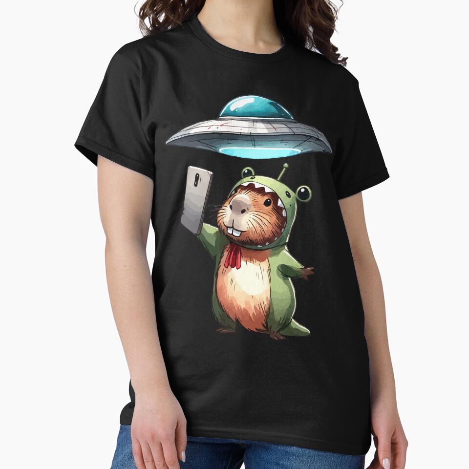 Kawaii Capybara Selfie With Ufo by TomFrontierArt T-Shirts, Hoodie, Sweatshirt | BlankRebels.com (Image 2)