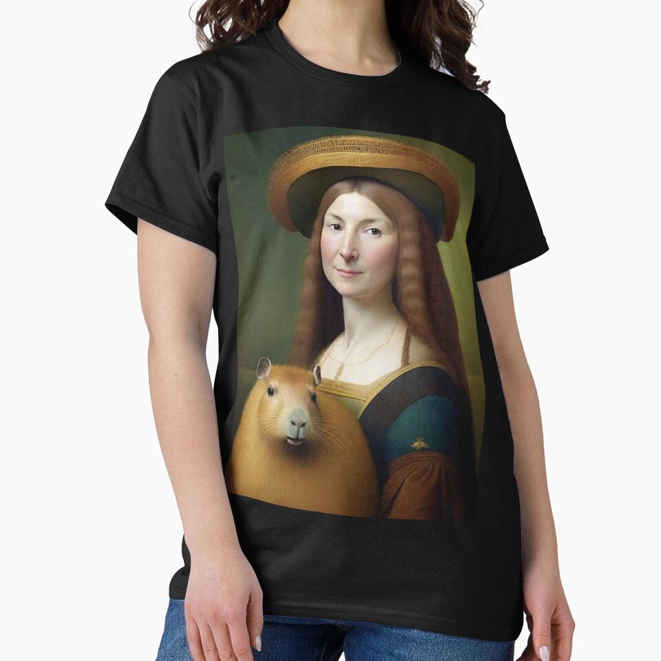 Lady with a capybara | funny known painting reinterpretation by twisted-dot T-Shirts, Hoodie, Sweatshirt (Image 2)