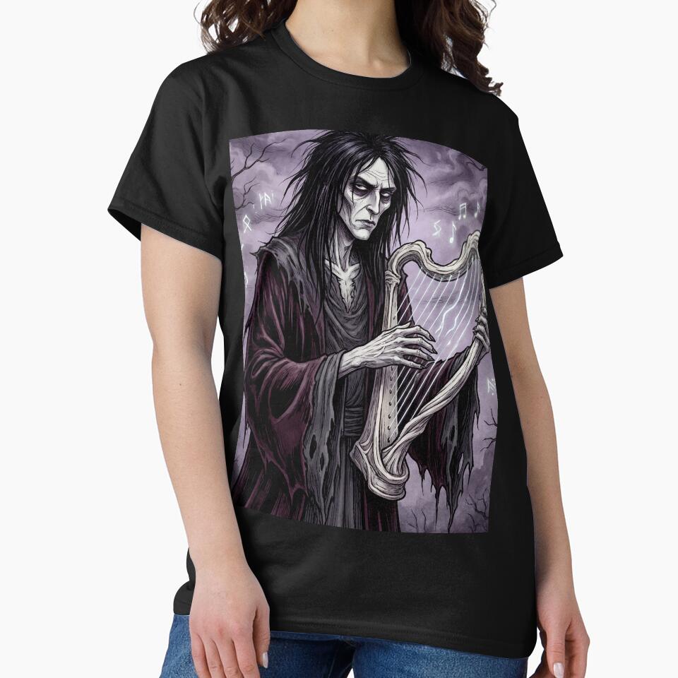 Bragi the Harpist Ancient Norse God Gothic style illustration by Vintage Designs + T-Shirts, Hoodie, Sweatshirt (Image 2)