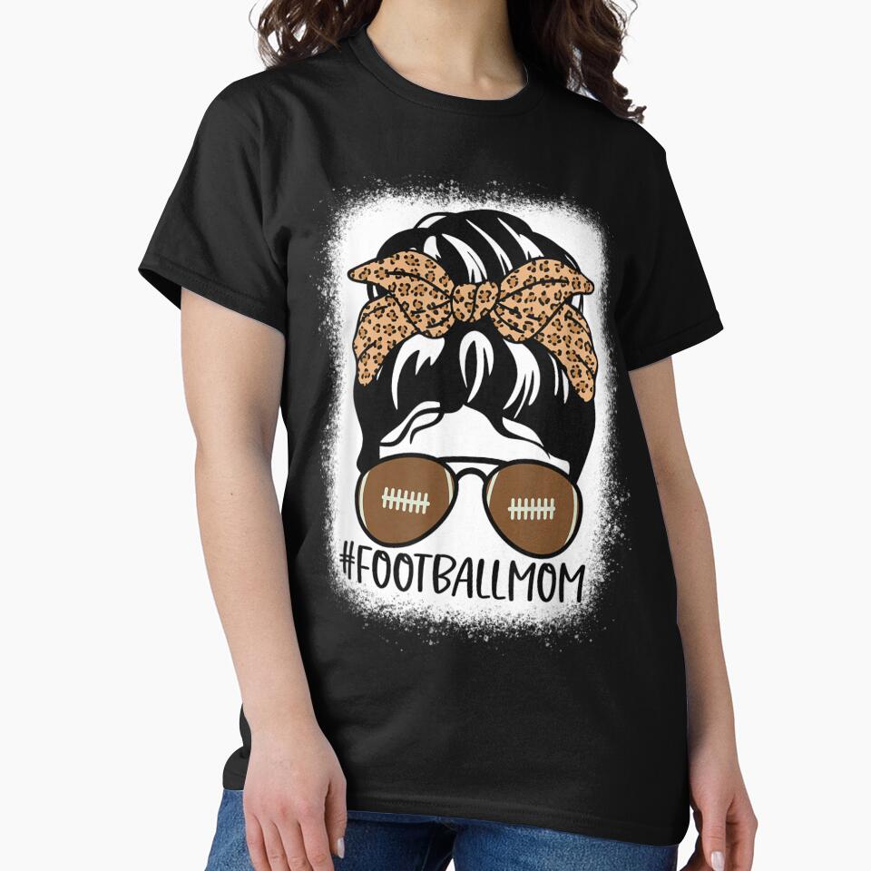 Bleached Football Mom Life With Leopard and Messy Bun Player T-Shirt by SimoDesigne07 Hoodie, Sweatshirt (Image 2)