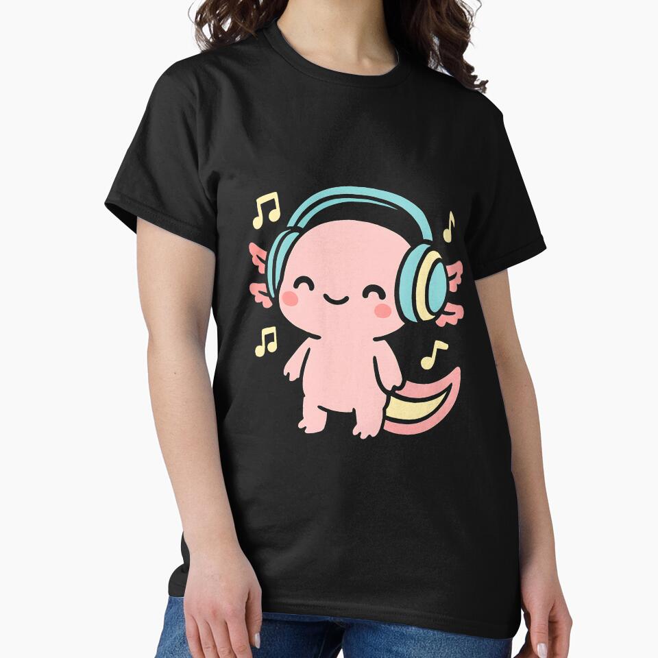 Cute Axolotl With Headphone | Kawaii Axolotl by stylishdzign T-Shirts, Hoodie, Sweatshirt | BlankRebels.com (Image 2)