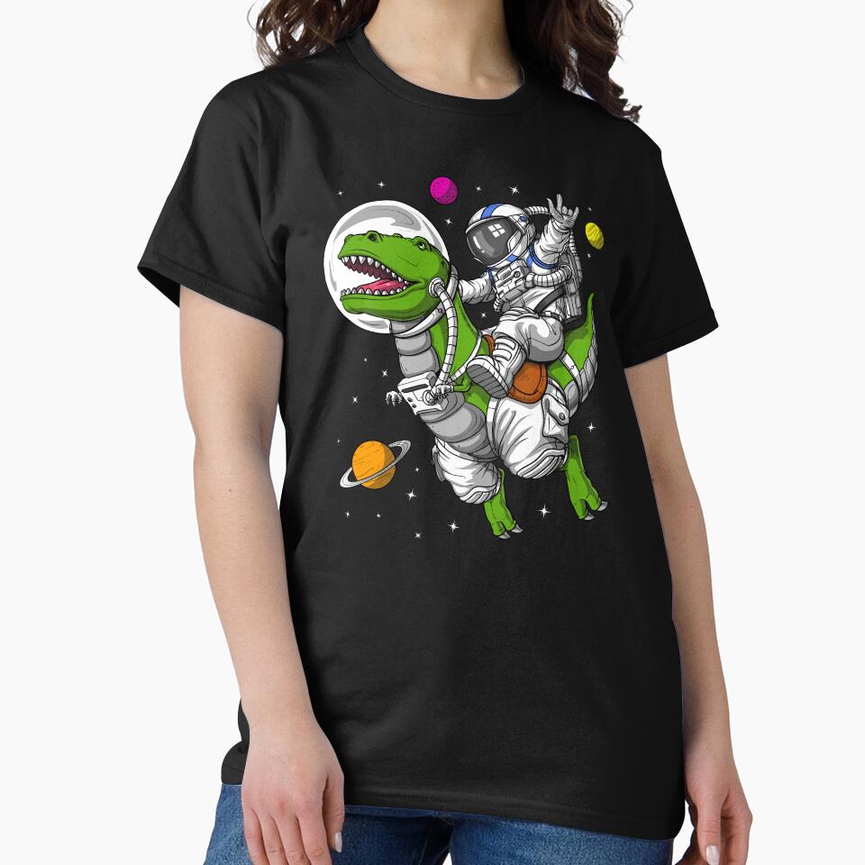 Space Astronaut Riding T-Rex Dinosaur by underheaven T-Shirts, Hoodie, Sweatshirt | BlankRebels.com (Image 2)