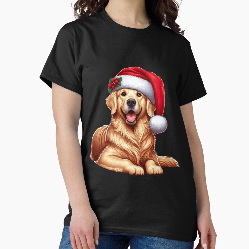 Golden Retriever with santa hat by HeadTurningArt T-Shirts, Hoodie, Sweatshirt | BlankRebels.com (Image 2)