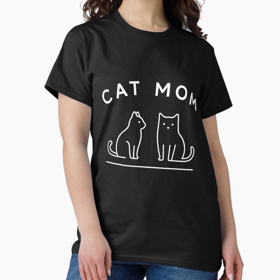Cat Mom Minimalist Line Art Shirt – Cute Simple Kitty Outline Design by johnExpress02 Hoodie, Sweatshirt (Image 2)