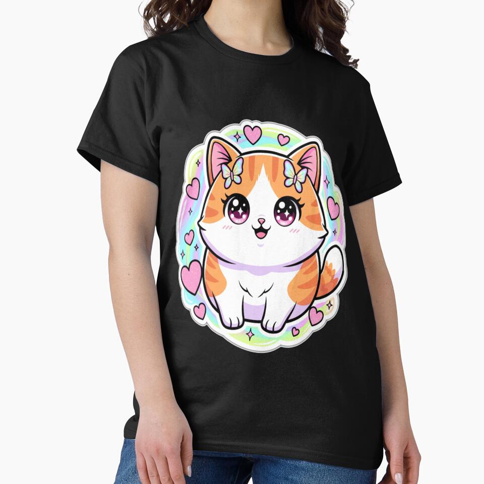 Y2K Pop Cat Sticker Retro Holographic Anime Cat Design by Neko-Doodle-co T-Shirts, Hoodie, Sweatshirt (Image 2)