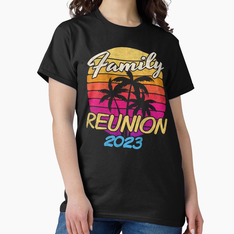 Family Reunion 2023 Matching family Vacation Retro Sunset Palm Trees by alenaz T-Shirts, Hoodie, Sweatshirt (Image 2)