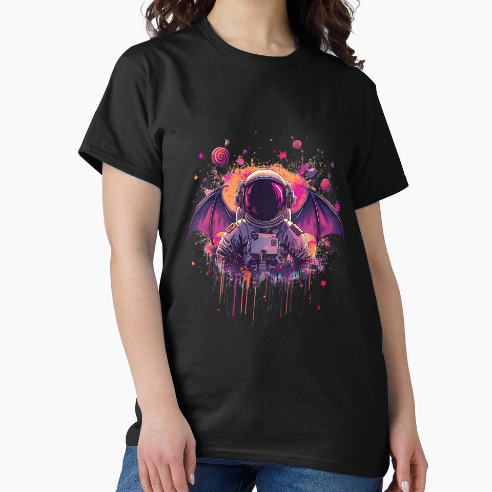Halloween Astronaut with Headphones | Spooky Neon Space Artwork by ColorSplash123 T-Shirts, Hoodie, Sweatshirt (Image 2)