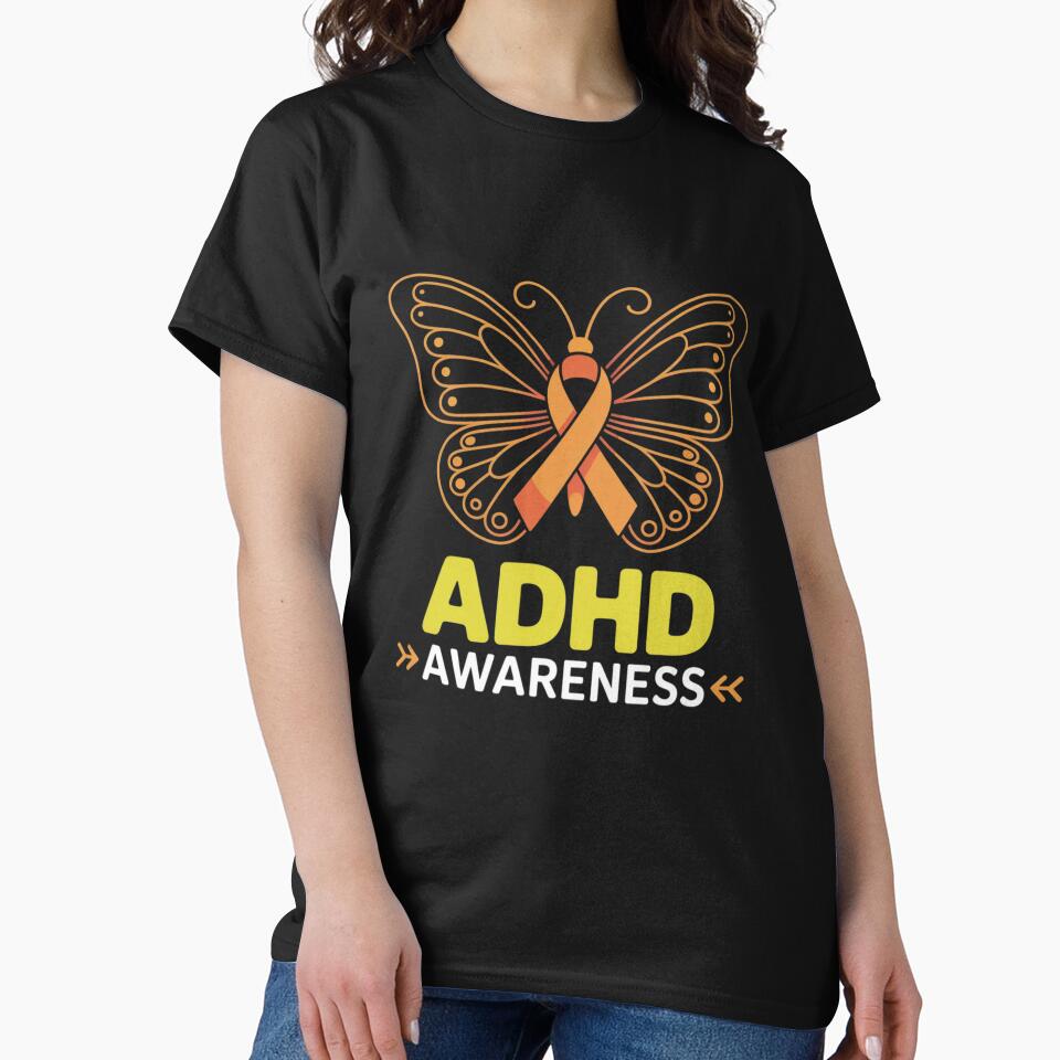 Butterfly ADHD Orange Ribbon ADD ADHD Awareness by KonopikaaArt T-Shirts, Hoodie, Sweatshirt | BlankRebels.com (Image 2)