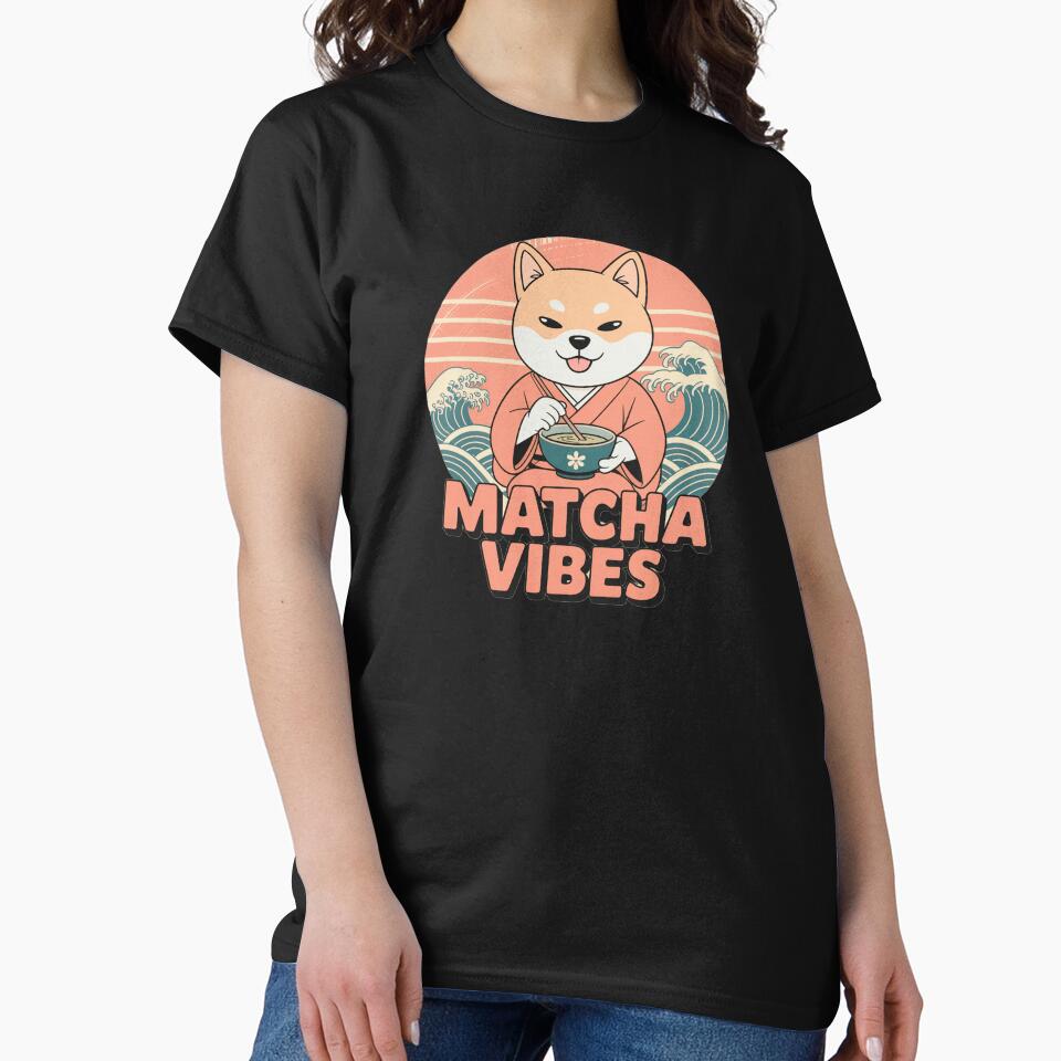 Retro Shiba Inu Drinking Matcha Japanese Aesthetic by Vintage Shapes T-Shirts, Hoodie, Sweatshirt | BlankRebels.com (Image 2)