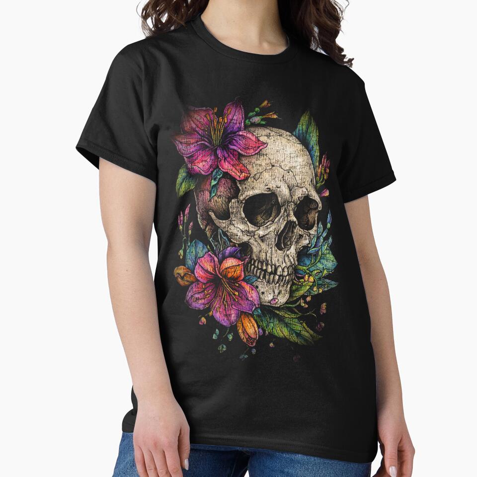 Floral Skull Halftone – Dark Gothic Flower Illustration by PSYNOVA T-Shirts, Hoodie, Sweatshirt | BlankRebels.com (Image 2)