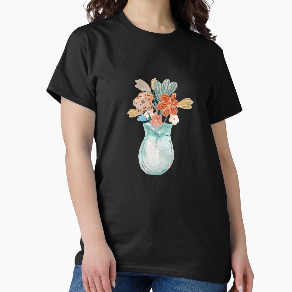 Bouquet flower vase textured a watercolor sketch black by Yana Mustafina | Boho Soulful Designs T-Shirts,... (Image 2)