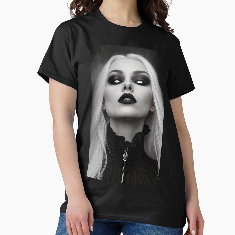 Gothic Woman with White Eyes | Dark Fantasy Portrait Design by ArtiQreate T-Shirts, Hoodie, Sweatshirt (Image 2)