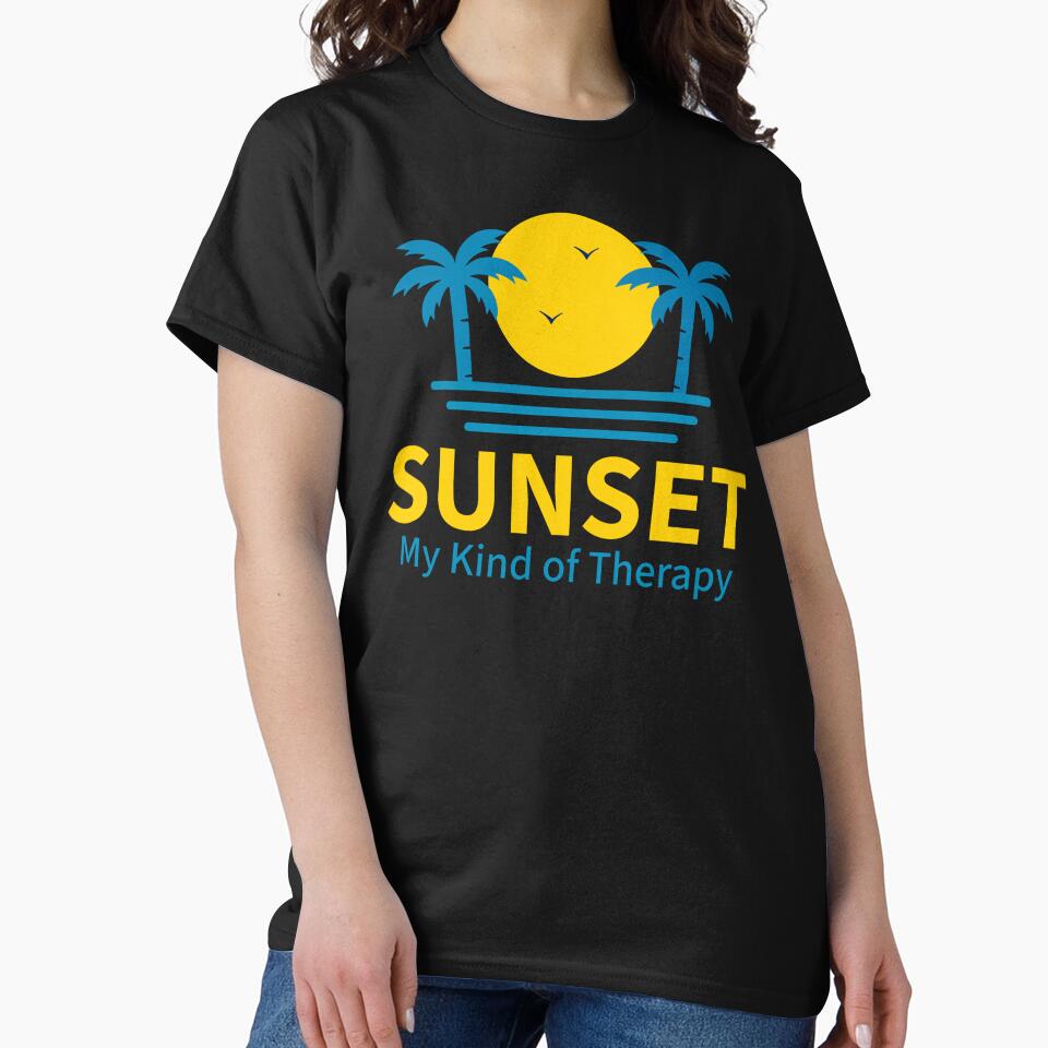 Sunset My Kind of Therapy - Beach Sunset Tropical Palm Tree Quote by Shape Snip Studio T-Shirts, Hoodie, Sweatshirt (Image 2)
