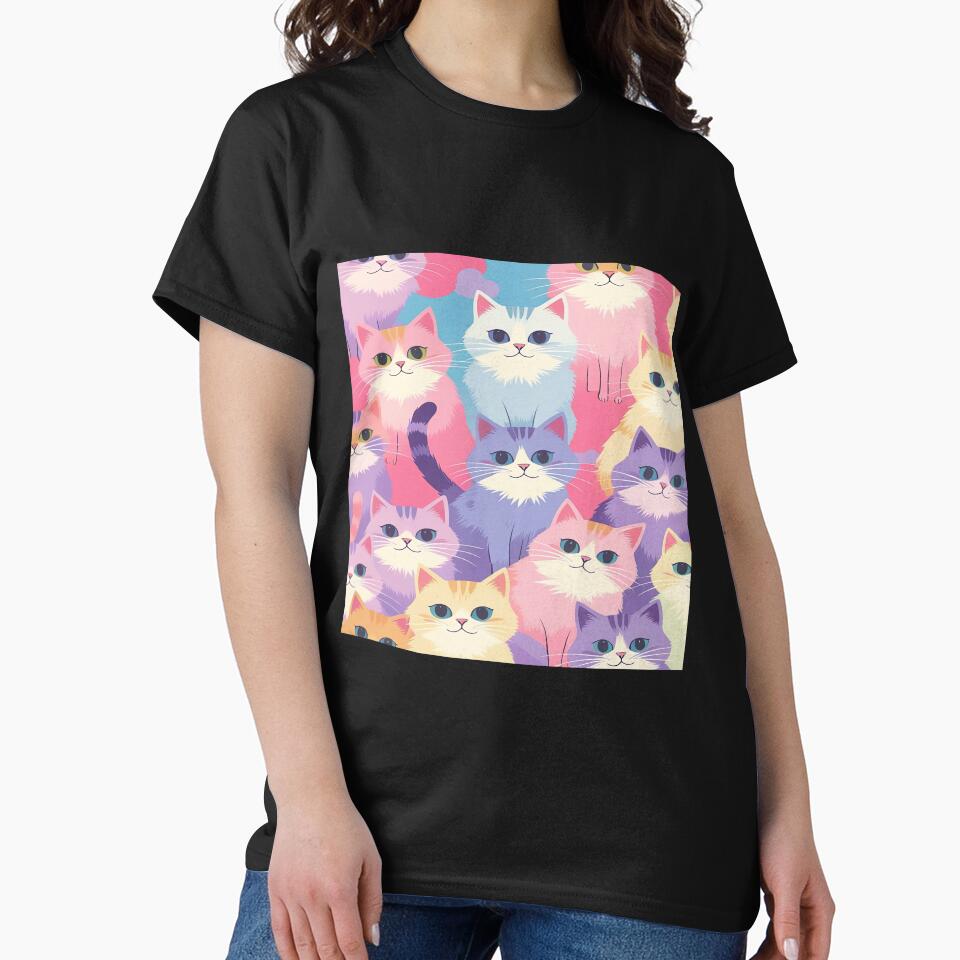 Cute Funny Cat Pattern Colorful Sweet Pattern Fluffy Kittens Cat Art Funny Cat Cat Lover Cute Cat Cat Pattern T-Shirts, Hoodie, Sweatshirt