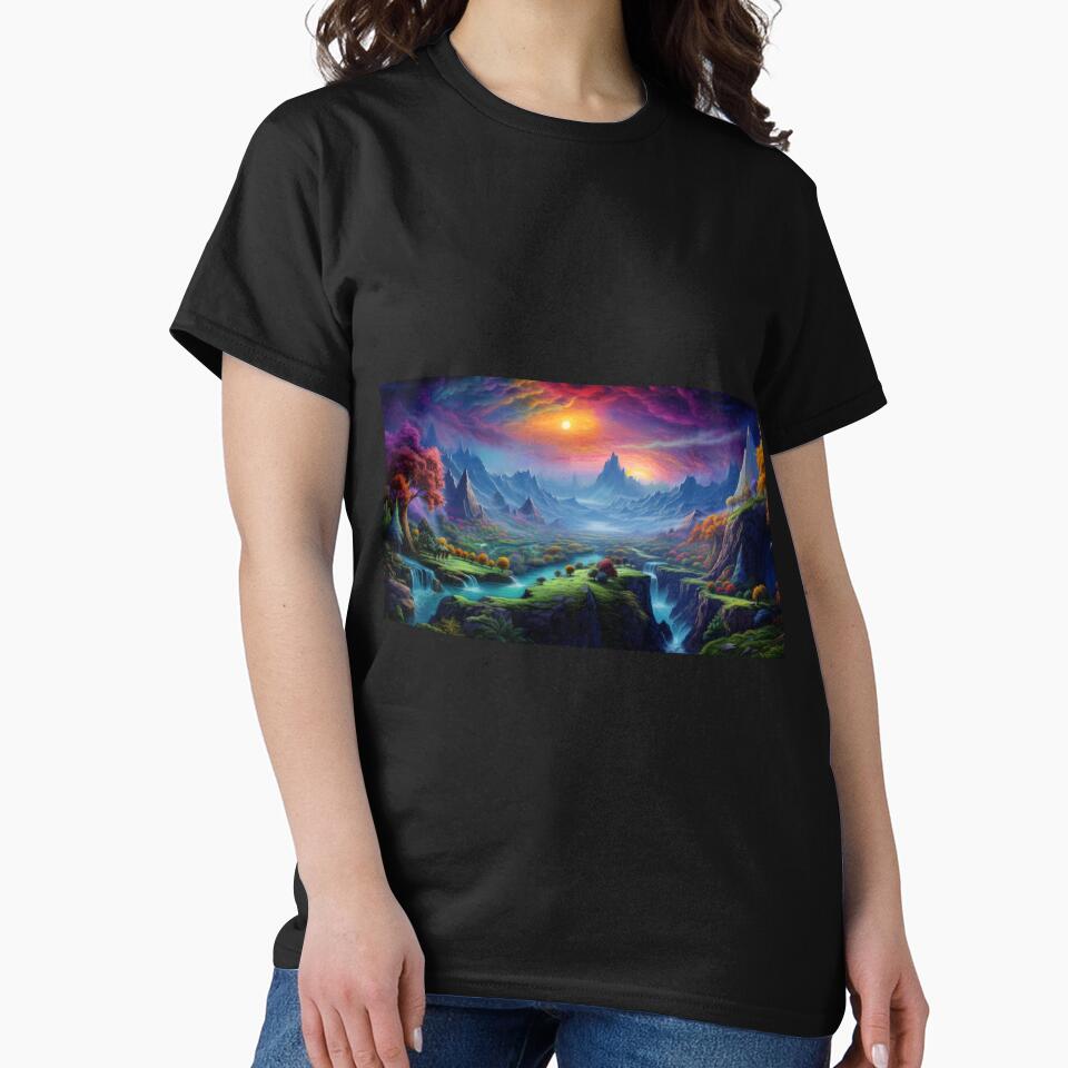 Fantasy Landscape - Double Sunrise Rainbow Sky by Fantasy Masterpiece T-Shirts, Hoodie, Sweatshirt (Image 2)