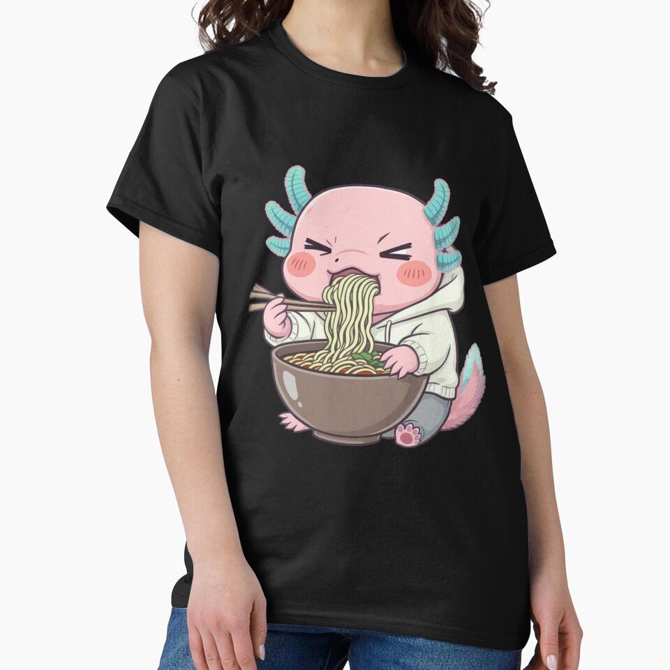 Hungry Axolotl Eating Ramen – Cute Funny Food Illustration by ColorSplash123 T-Shirts, Hoodie, Sweatshirt (Image 2)