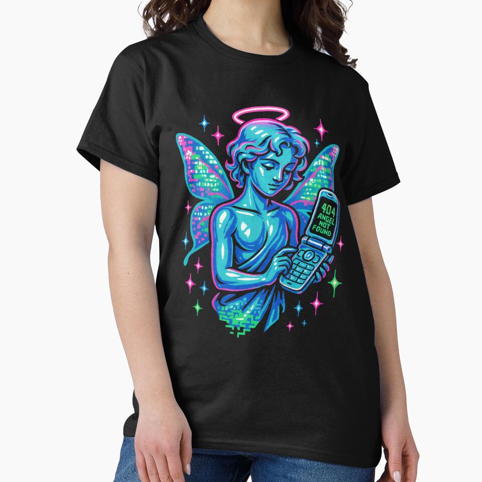 Glitch Angel 404 – Neon Y2K Pixel Chrome by AwesomeBeyondLimits T-Shirts, Hoodie, Sweatshirt | BlankRebels.com (Image 2)