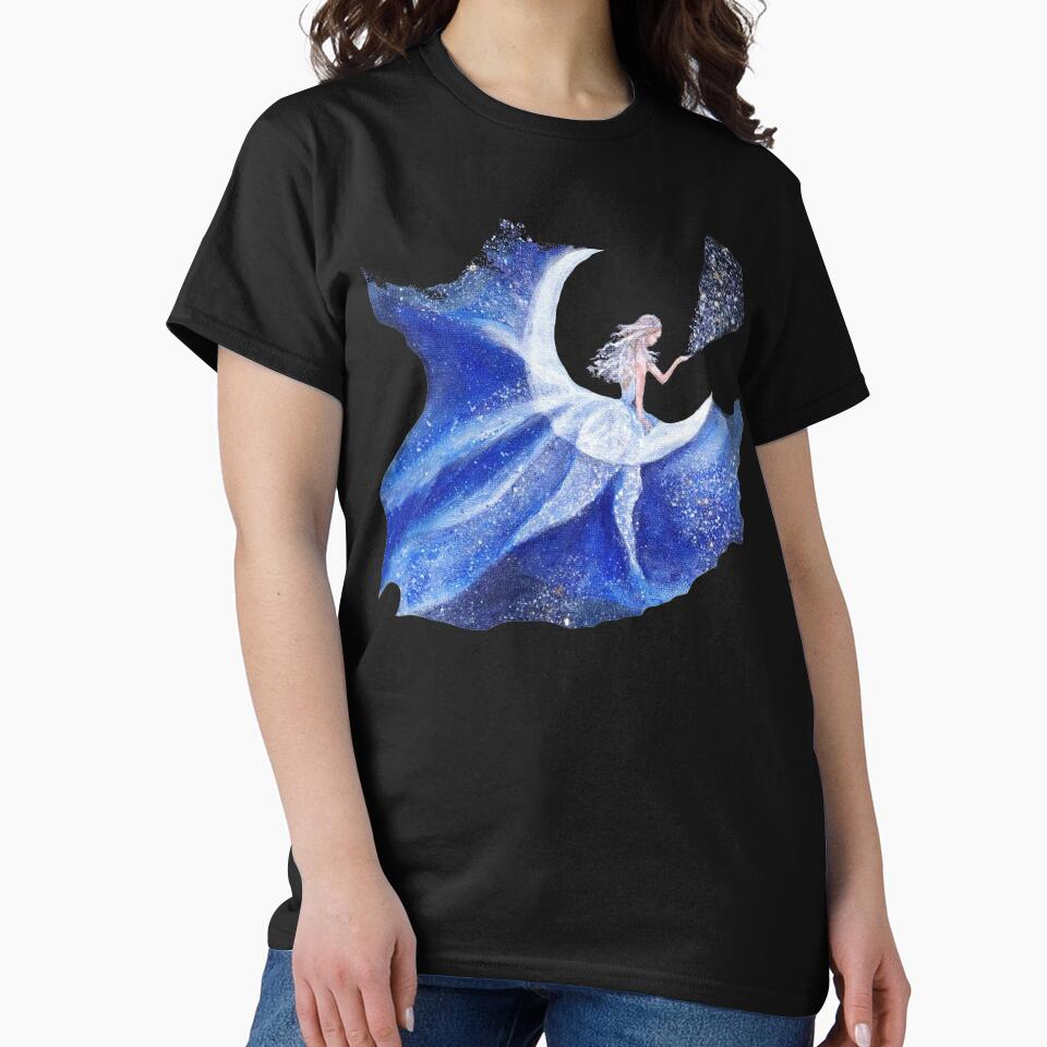 Blue moon galaxy lady. Fantasy Space girl creating stars by Goldstarwork T-Shirts, Hoodie, Sweatshirt (Image 2)