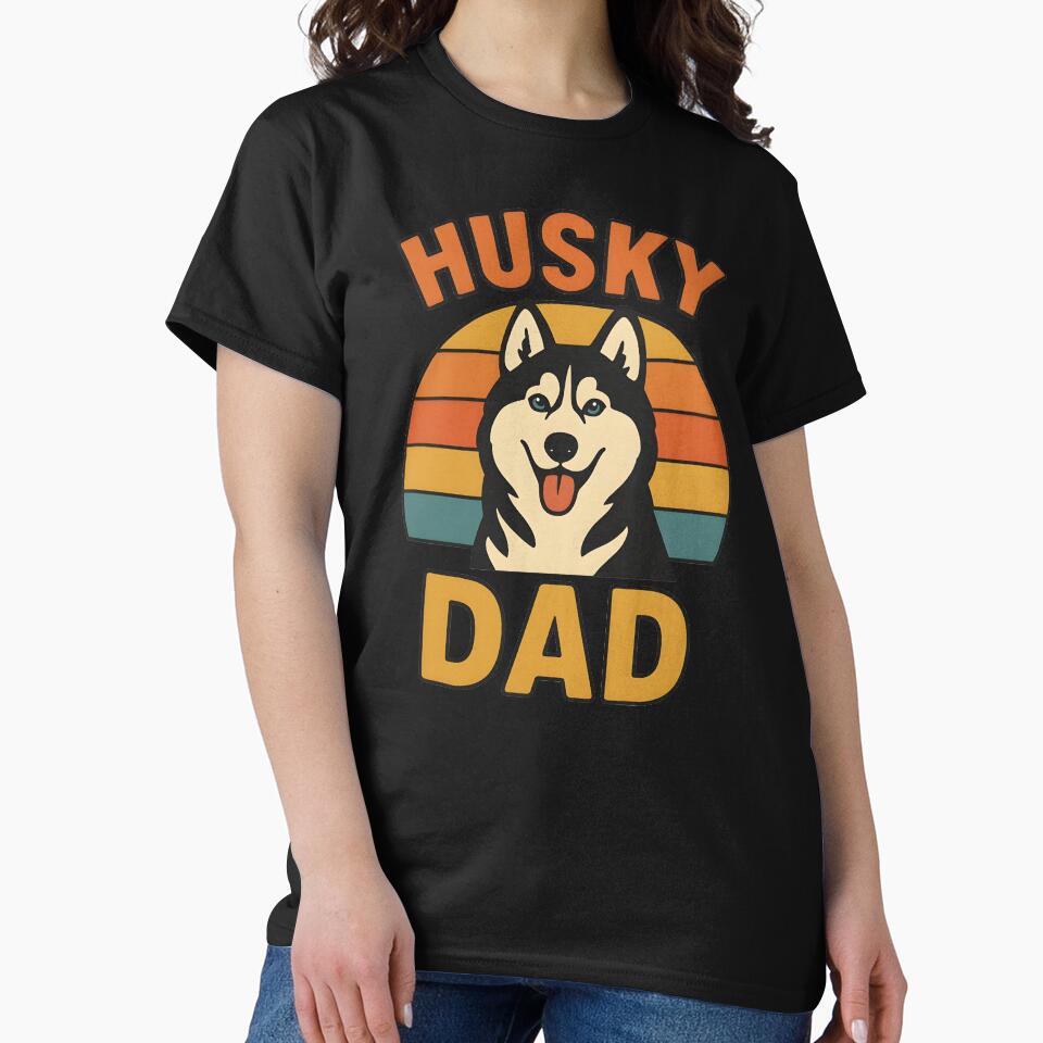 Husky Dad Retro Vintage Sunset – Siberian Husky Dog Lovers by fawzimorsy T-Shirts, Hoodie, Sweatshirt (Image 2)
