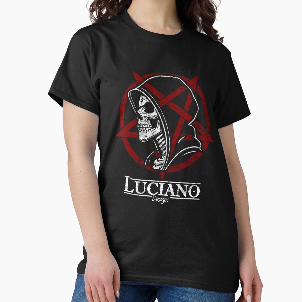 Grim Reaper Skull Hoodie Shirt Dark Gothic Metal Occult Pentagram Design by BenjaminIManc Sweatshirt (Image 2)