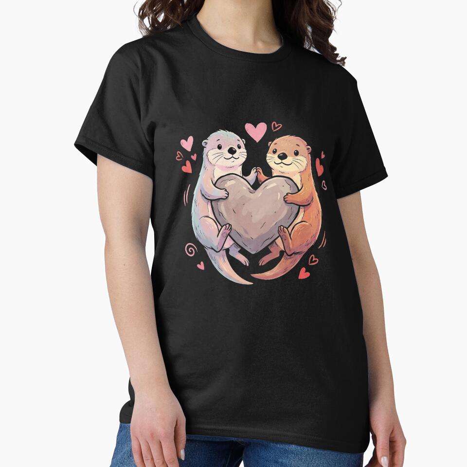 Adorable Sea Otters Couple Holding Heart Rock Art by zzz888 T-Shirts, Hoodie, Sweatshirt | BlankRebels.com (Image 2)
