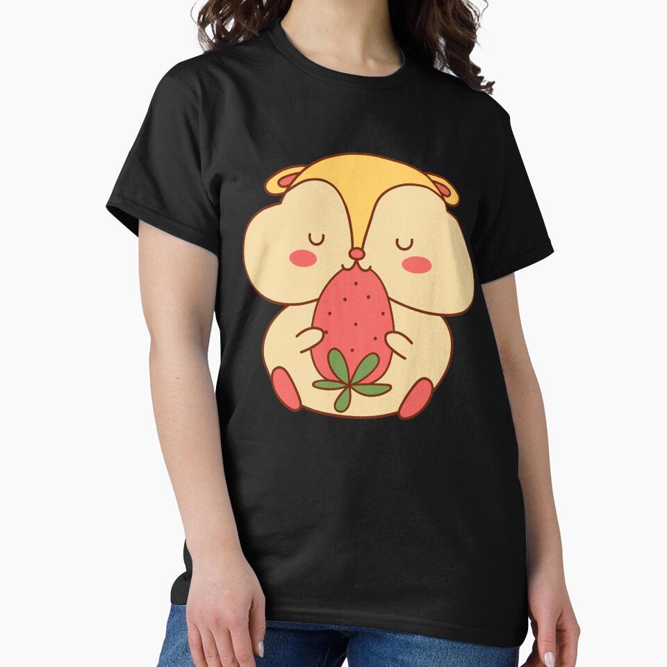 Kawaii Hamster Eating Strawberry Classic Sticker T-Shirts, Hoodie, Sweatshirt