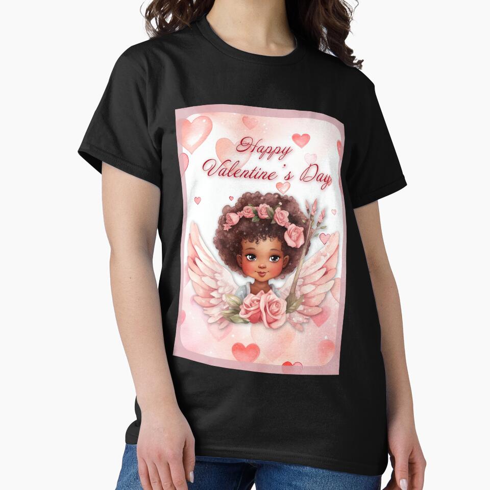 African American Valentine card with baby angel Cupid with wings St Valentine's Day postcard Watercolor by... (Image 2)