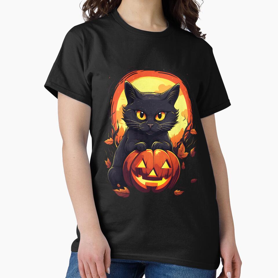 Cute Halloween Black Cat with Pumpkin by NessiCreates T-Shirts, Hoodie, Sweatshirt | BlankRebels.com (Image 2)