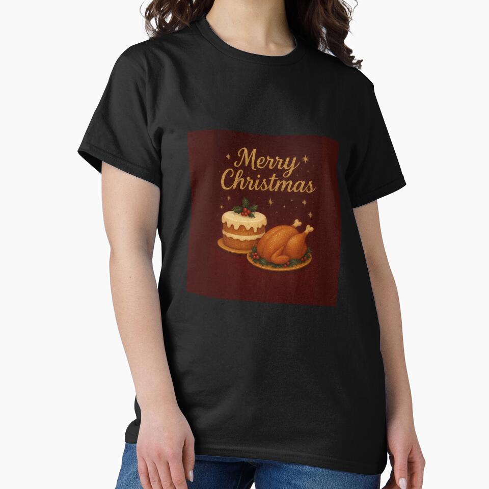 "Glam Christmas Dinner Art – Sparkling Cake & Holiday Turkey Illustration" by Studio Yvonne T-Shirts, Hoodie,... (Image 2)