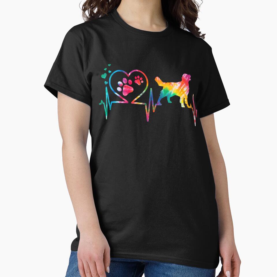 Heartbeat Golden Retriever Mom Mama Dad Dog Heart Gift T-Shirt by StreetArtPro