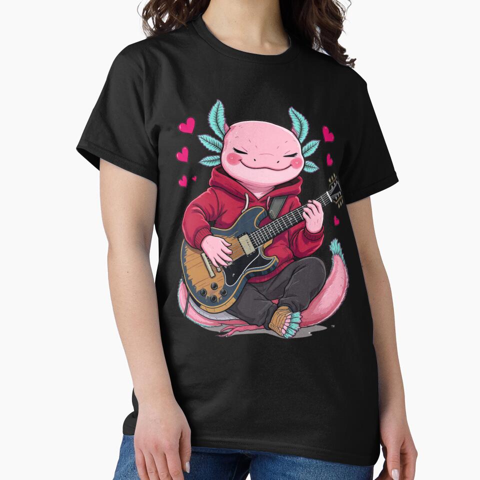 Guitar Love Axolotl – Cool Romantic Music Illustration by ColorSplash123 T-Shirts, Hoodie, Sweatshirt (Image 2)