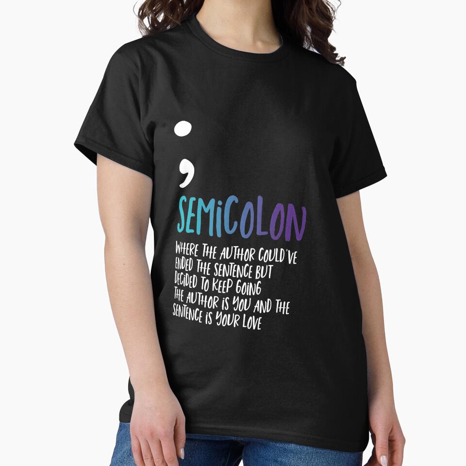 Semicolon T-shirt Suicide Prevention T-shirt Purple and Blue Ribbon T-shirt by Maindy Hoodie, Sweatshirt (Image 2)