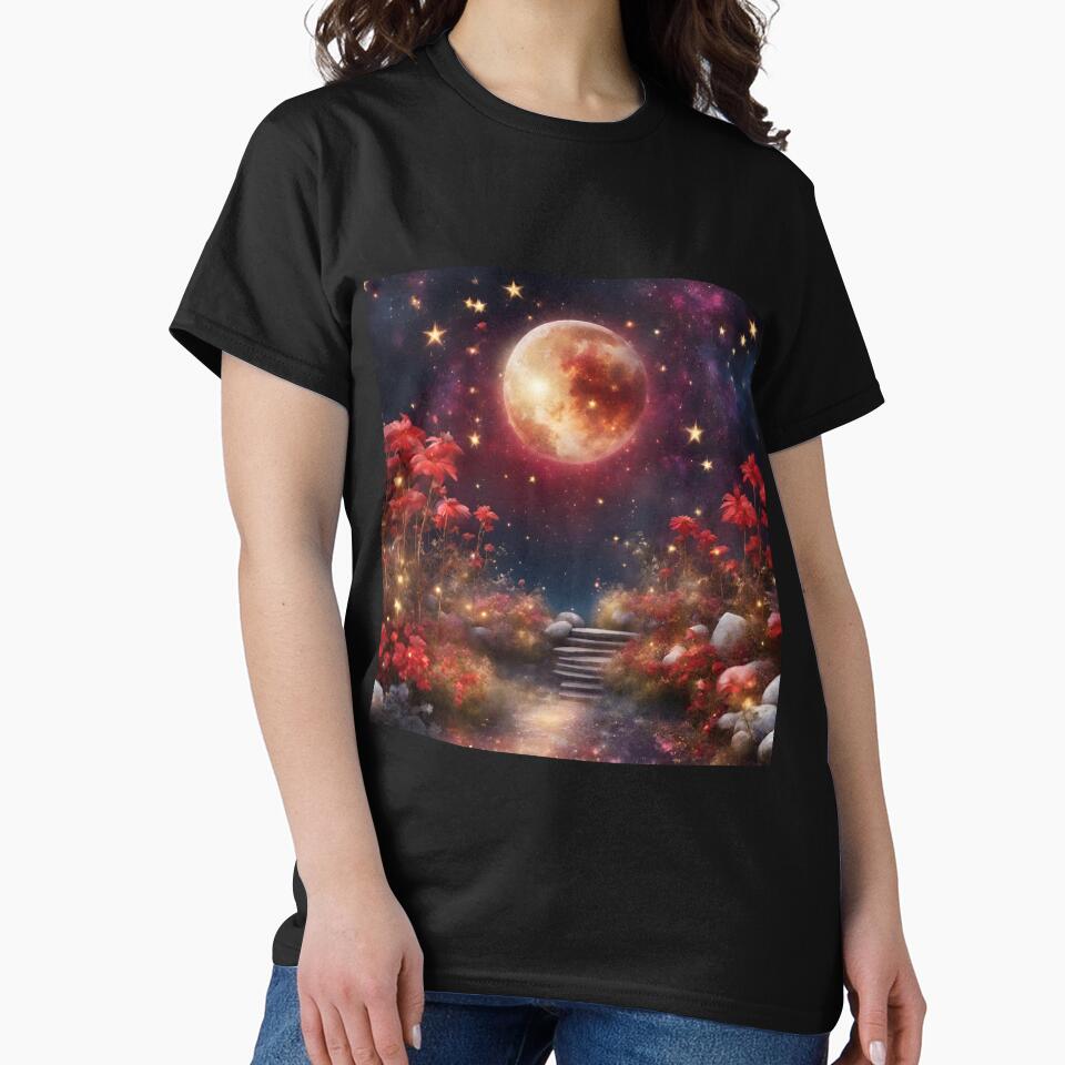 Crimson Celestial Garden: Moons, Stars, and Scarlet Blooms by Celestial Charm Co T-Shirts, Hoodie, Sweatshirt (Image 2)