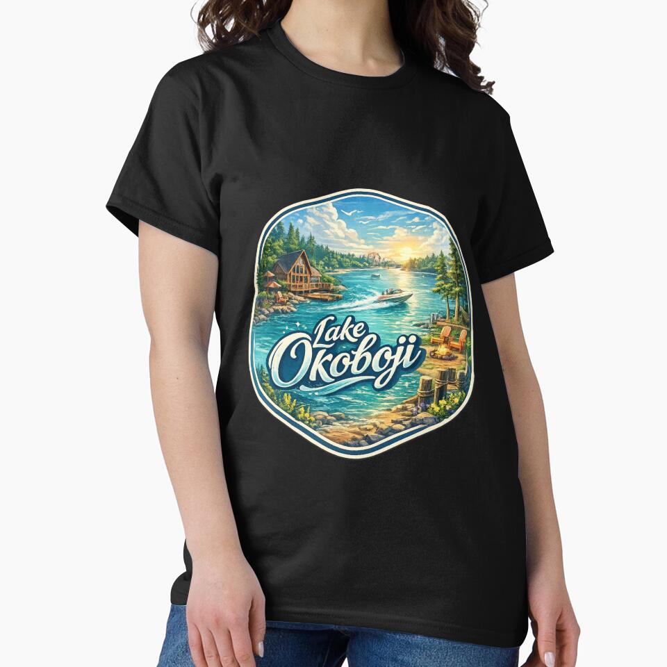 Lake Okoboji Iowa Great Lakes Region Waterfront Cabin Scene by Places On Earth T-Shirts, Hoodie, Sweatshirt (Image 2)
