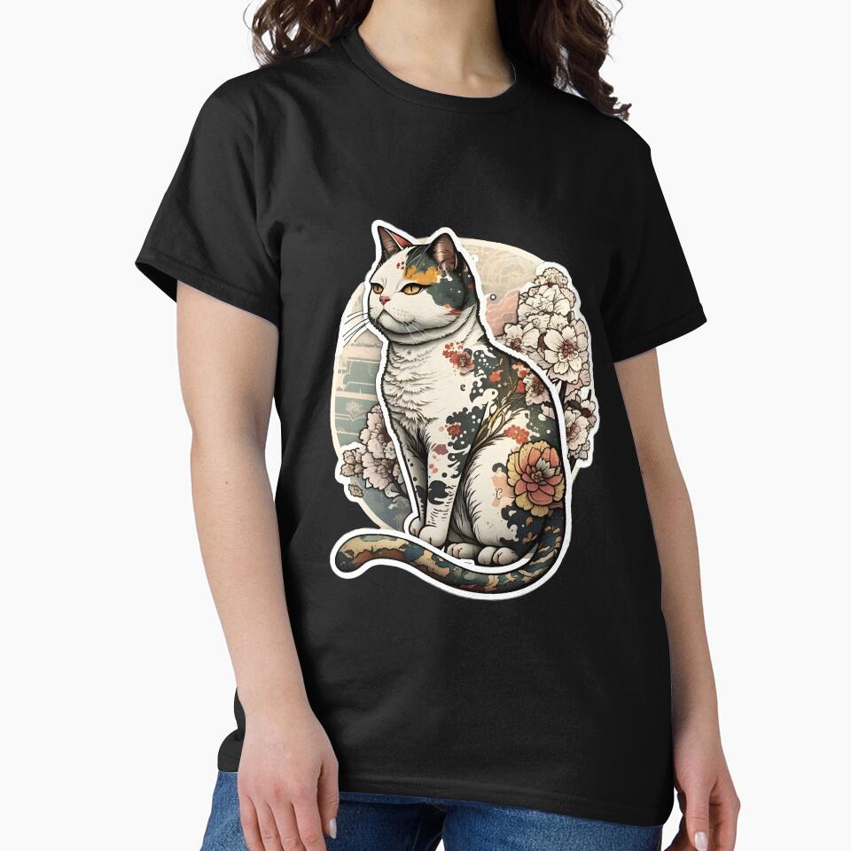 Japanese cat with floral tattoos, japanese aesthetic by LorandQuest T-Shirts, Hoodie, Sweatshirt | BlankRebels.com (Image 2)