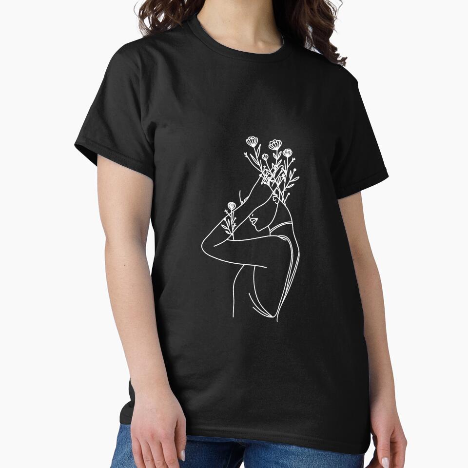 Woman Flowers Line Art by minimallineart T-Shirts, Hoodie, Sweatshirt | BlankRebels.com (Image 2)