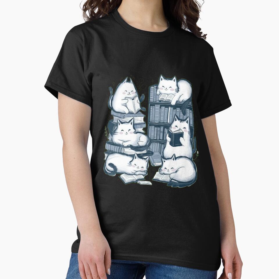 cute funny white cat pattern cheerful  cats in the library cabinet with books they read,aesthetic cat art,funny cat,Cat Lover,cute cat,cat pattern by Expressions-Sel