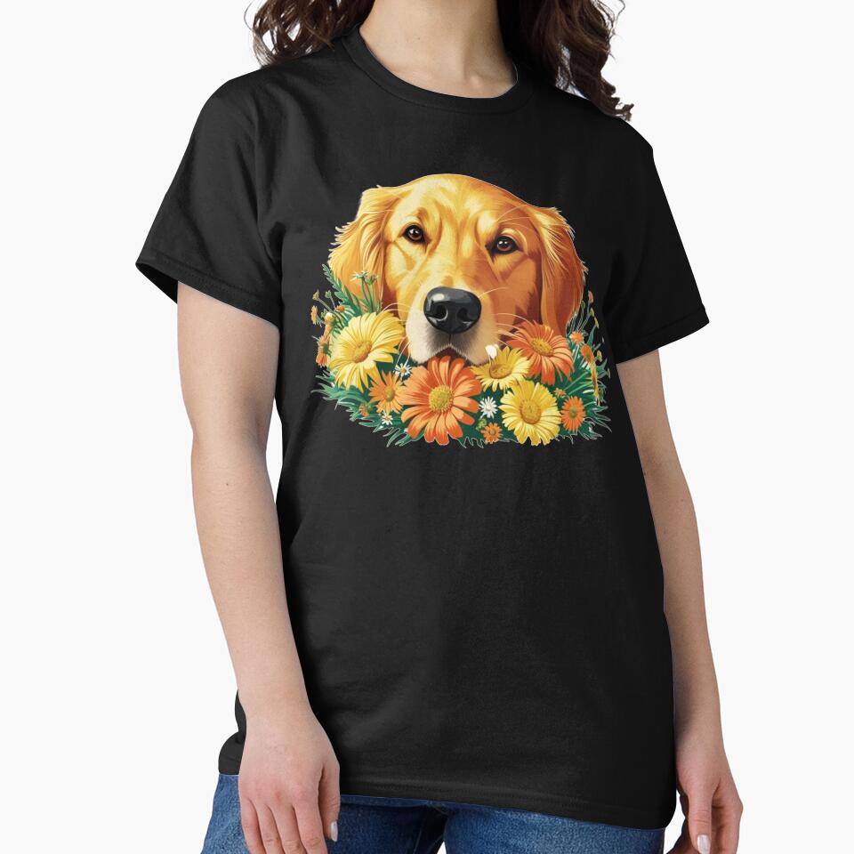 Dog With Flowers Golden Retriever Cute by hemp3x T-Shirts, Hoodie, Sweatshirt | BlankRebels.com (Image 2)