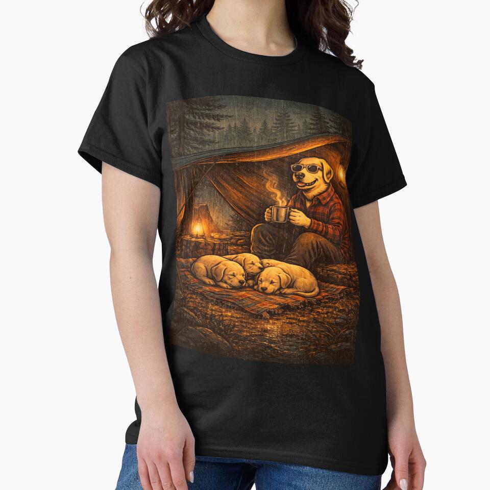 Camping Labrador Dad Under Tarp – Cozy Forest Night by PawPrintCustom T-Shirts, Hoodie, Sweatshirt (Image 2)