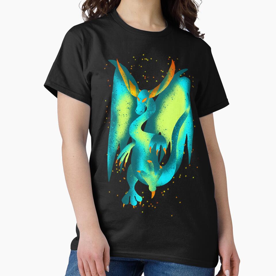 Teal Psychedelic Dragon - Glowing Fantasy Illustration by TheArtOfTreble T-Shirts, Hoodie, Sweatshirt (Image 2)