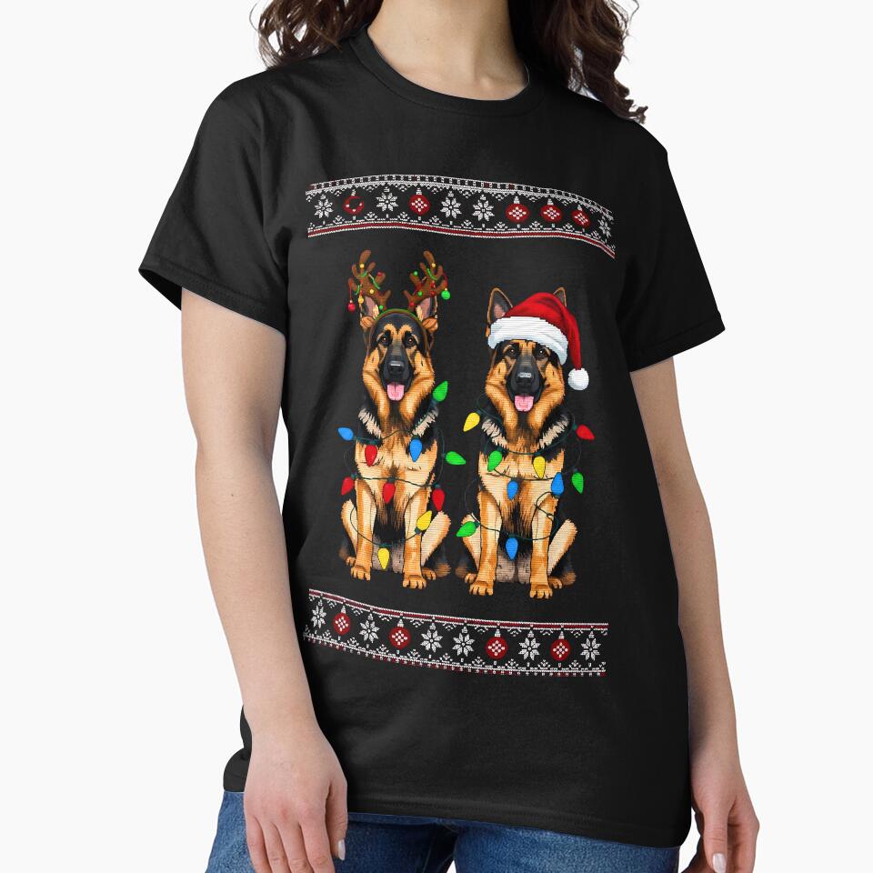 Festive German Shepherds Ugly Christmas Sweater Dog by VividDripCo