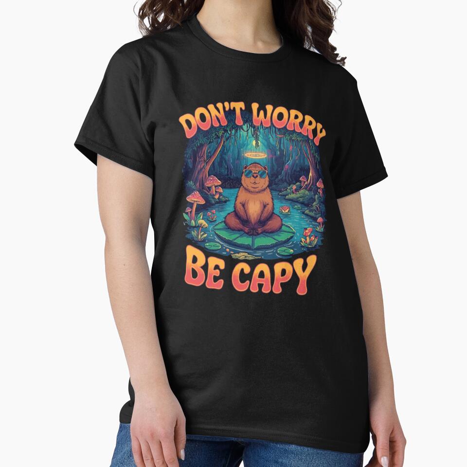 Retro Psychedelic Capybara - Don't Worry Be Capy Art by Originality Designs1 T-Shirts, Hoodie, Sweatshirt (Image 2)