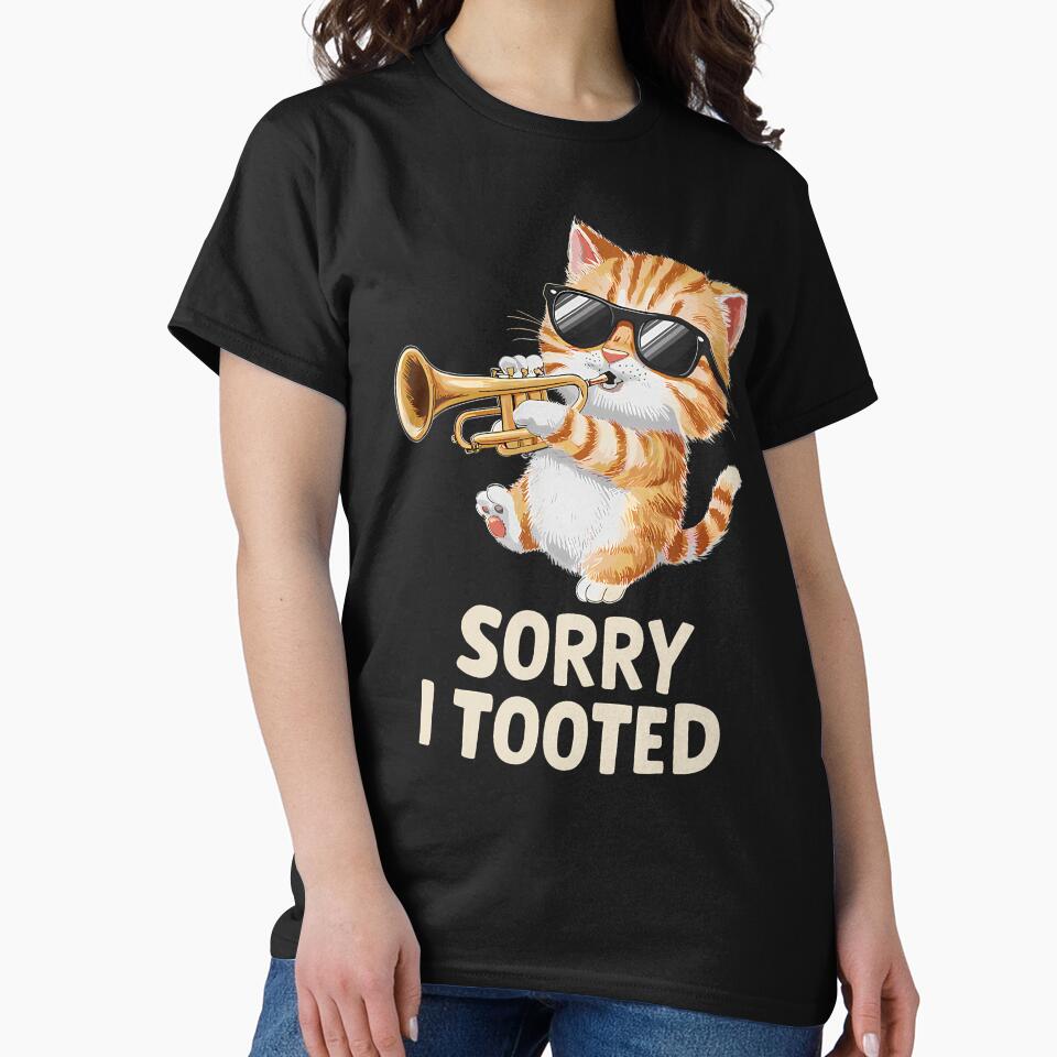 Sorry I Tooted Orange Tabby Cat Playing Trumpet Player Funny by MarionCharleen T-Shirts, Hoodie, Sweatshirt (Image 2)