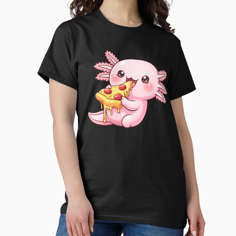 Cheesy Pizza Axolotl – Cute Kawaii Axolotl Eating Pizza Chibi Anime Art by ColorSplash123 T-Shirts, Hoodie,... (Image 2)