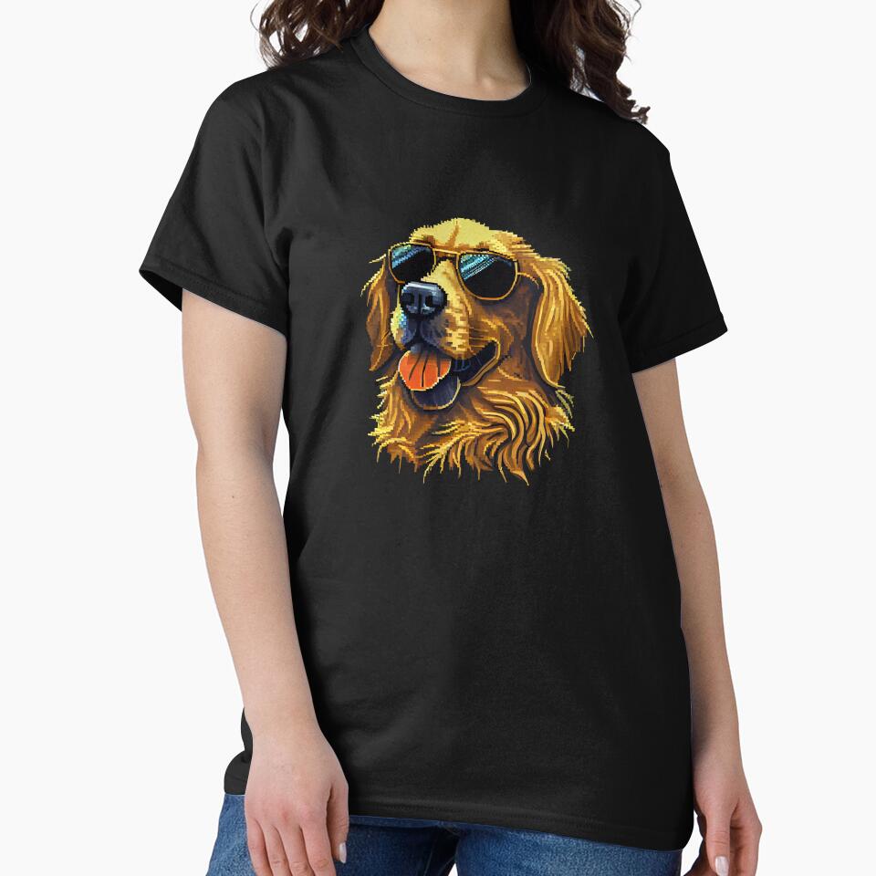 Cute golden retriever dog with sunglasses. by Pixelarium