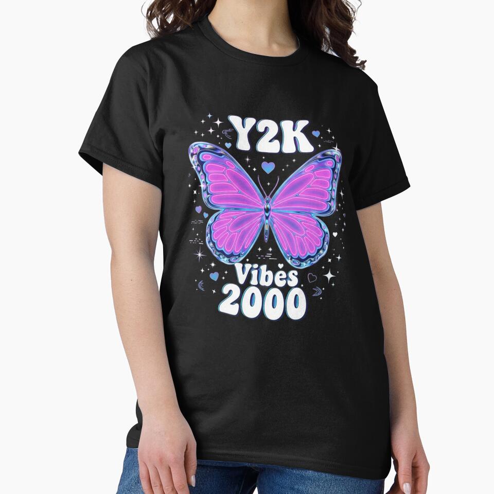 Y2K Chrome Metallic Butterfly Vibes 2000 - Neon Glow & Glitch Aesthetic Tee by mo-carnival Hoodie, Sweatshirt (Image 2)