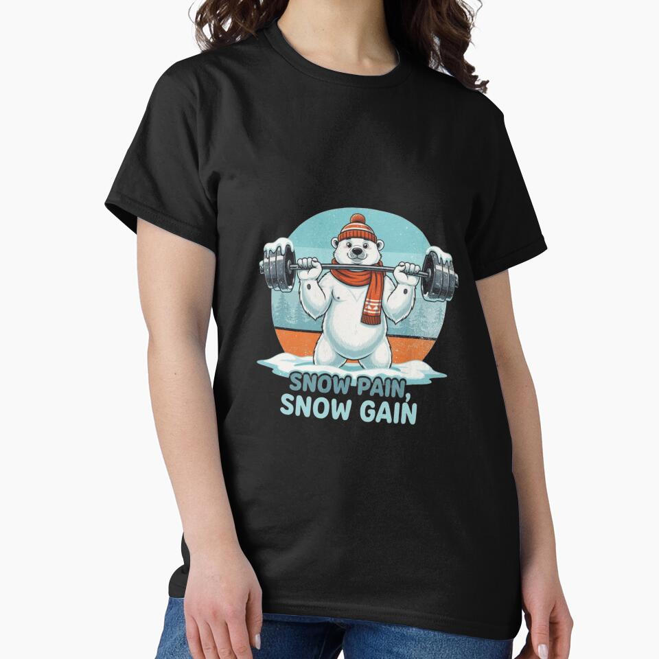 Winter Gym Polar Bear  – Funny “Snow Pain Snow Gain” Fitness Workout by Dezyra Clothing T-Shirts, Hoodie,... (Image 2)