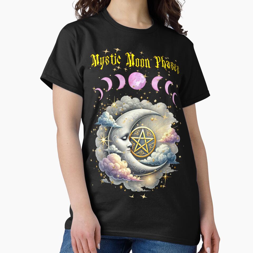 Mystic Moon Phases: Enchanted Moon with Pentagram Design by MysticOzzy T-Shirts, Hoodie, Sweatshirt (Image 2)